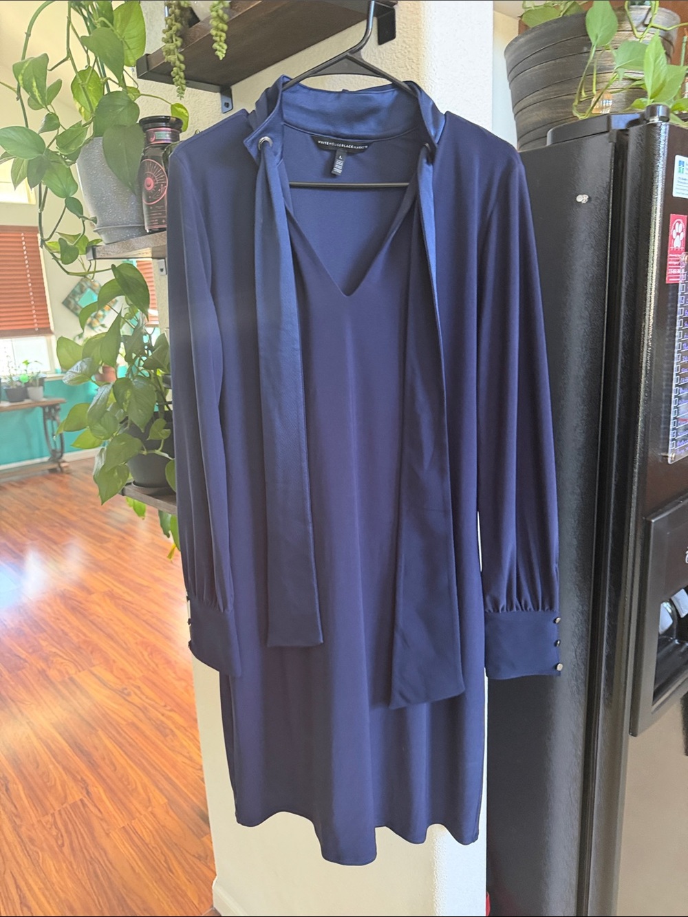 White House Black Market Navy V-Neck Tie-Front Dress